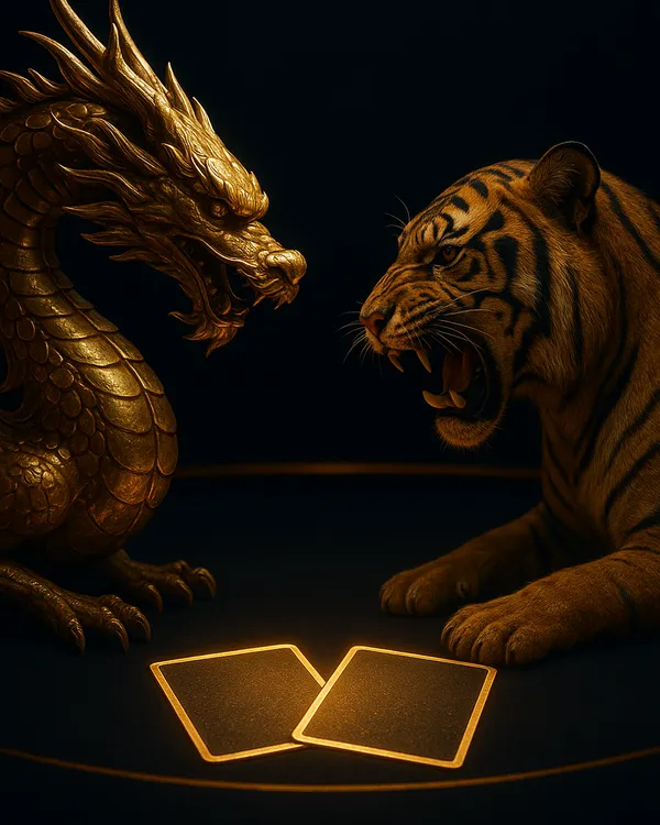 Dragon Tiger live card game with sculpted golden dragon and tiger emblems