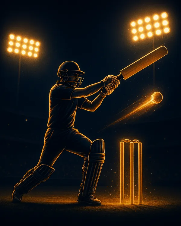 Live IPL cricket match exchange tile showing bowler and batsman under stadium lights