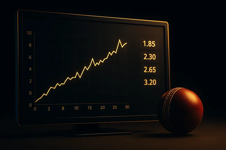 Digital cricket odds board and strategy charts for IPL session betting vs match odds