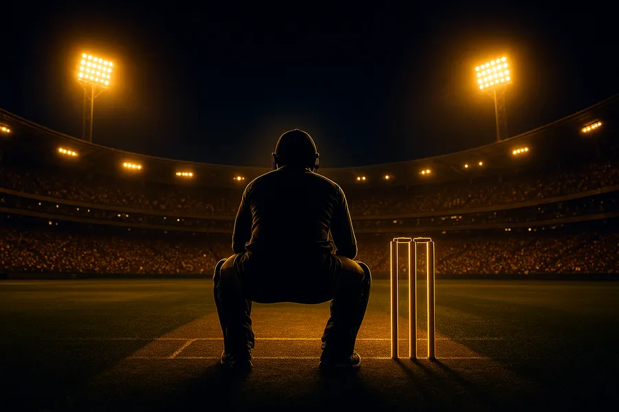 Packed Indian cricket stadium at night with floodlights, pitch and wicketkeeper for live IPL odds